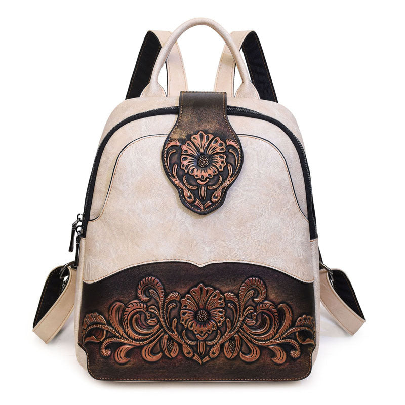 Women's Retro Embossed Stitching Large Capacity Burst Backpacks