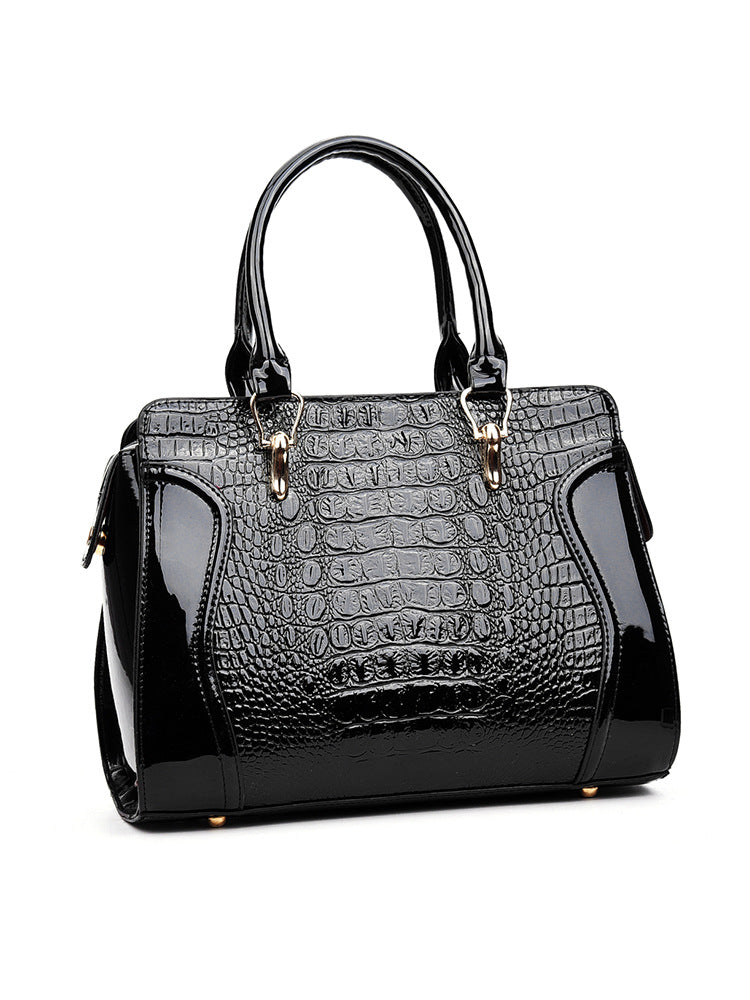 Women's Trend Solid Color Crocodile Pattern Horizontal Handbags