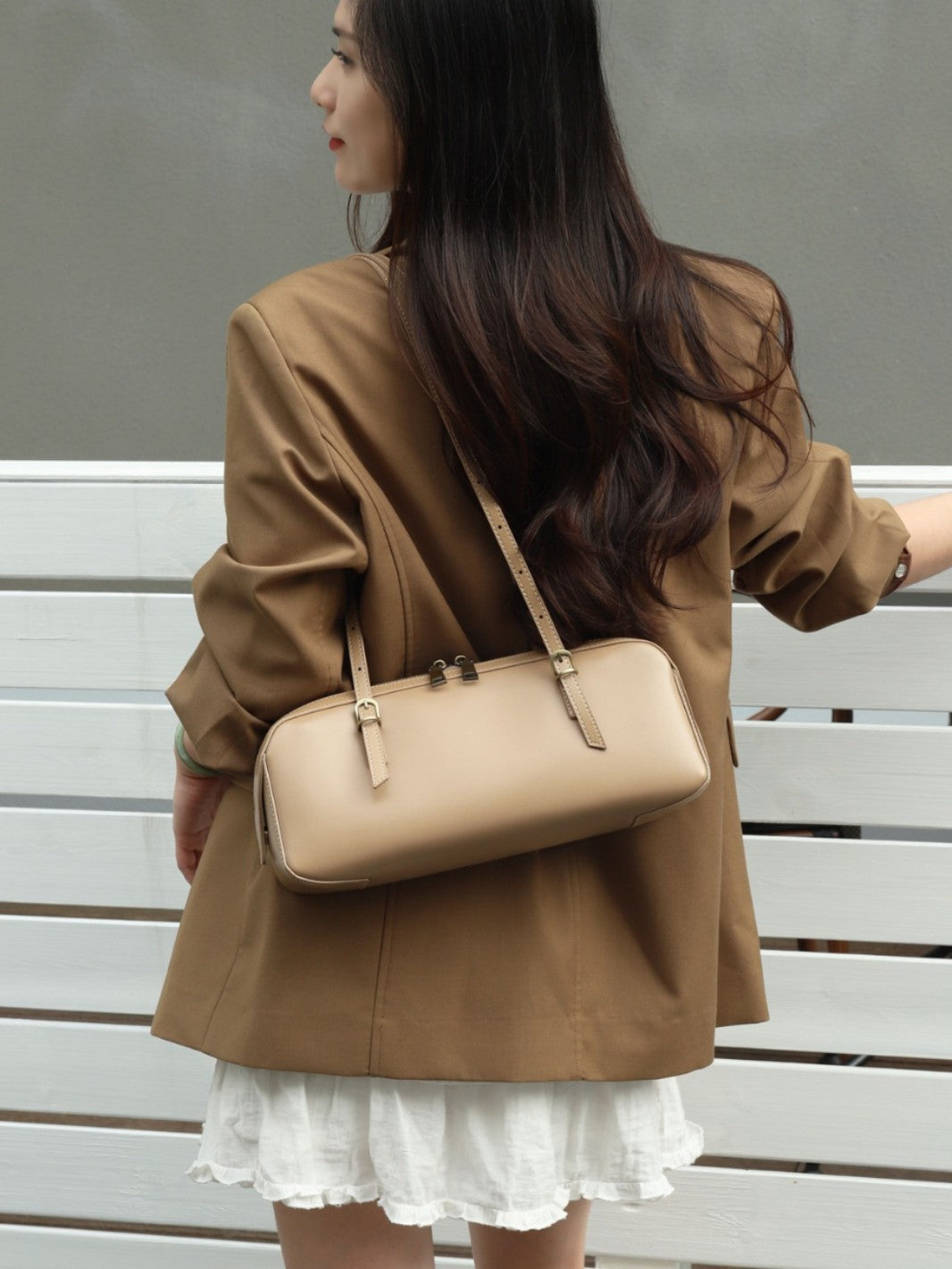 Women's First Layer Cowhide Niche Vegetable Tanned Leather Genuine Bowling Simple Bags