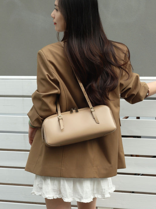 Women's First Layer Cowhide Niche Vegetable Tanned Leather Genuine Bowling Simple Bags