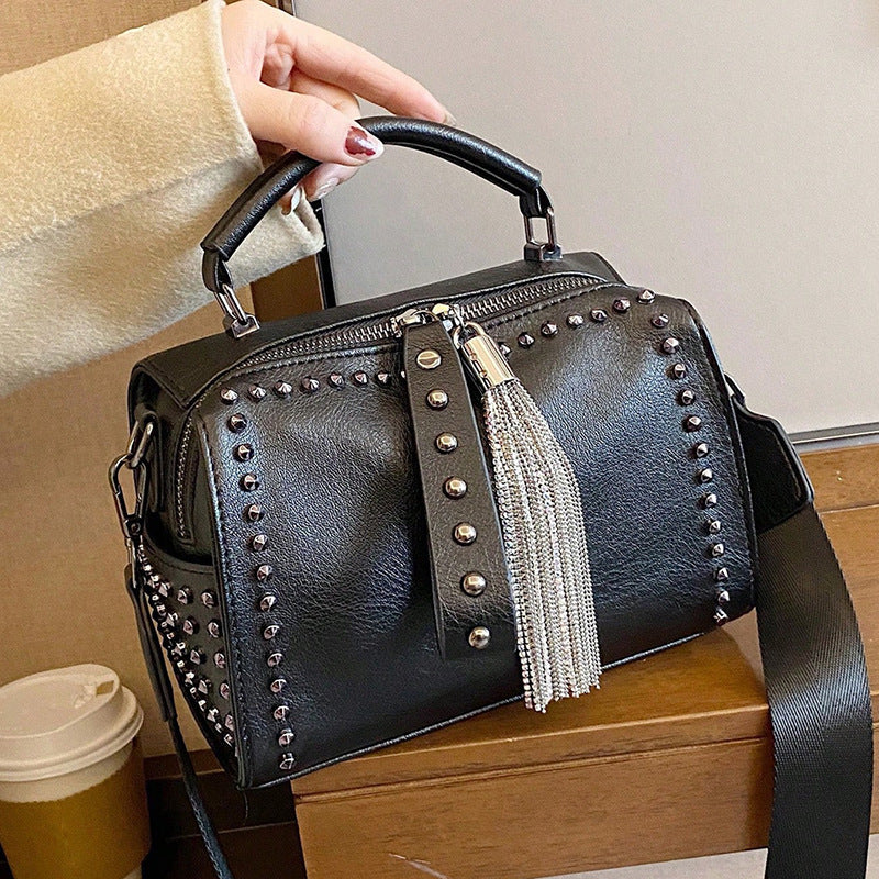 Women's Personality Rivets Tassel Pillow Versatile High Quality Women's Messenger Bag