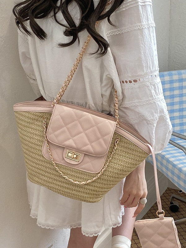 Women's Diamond Chain High-grade Beach Large Capacity Classic Tote Bags