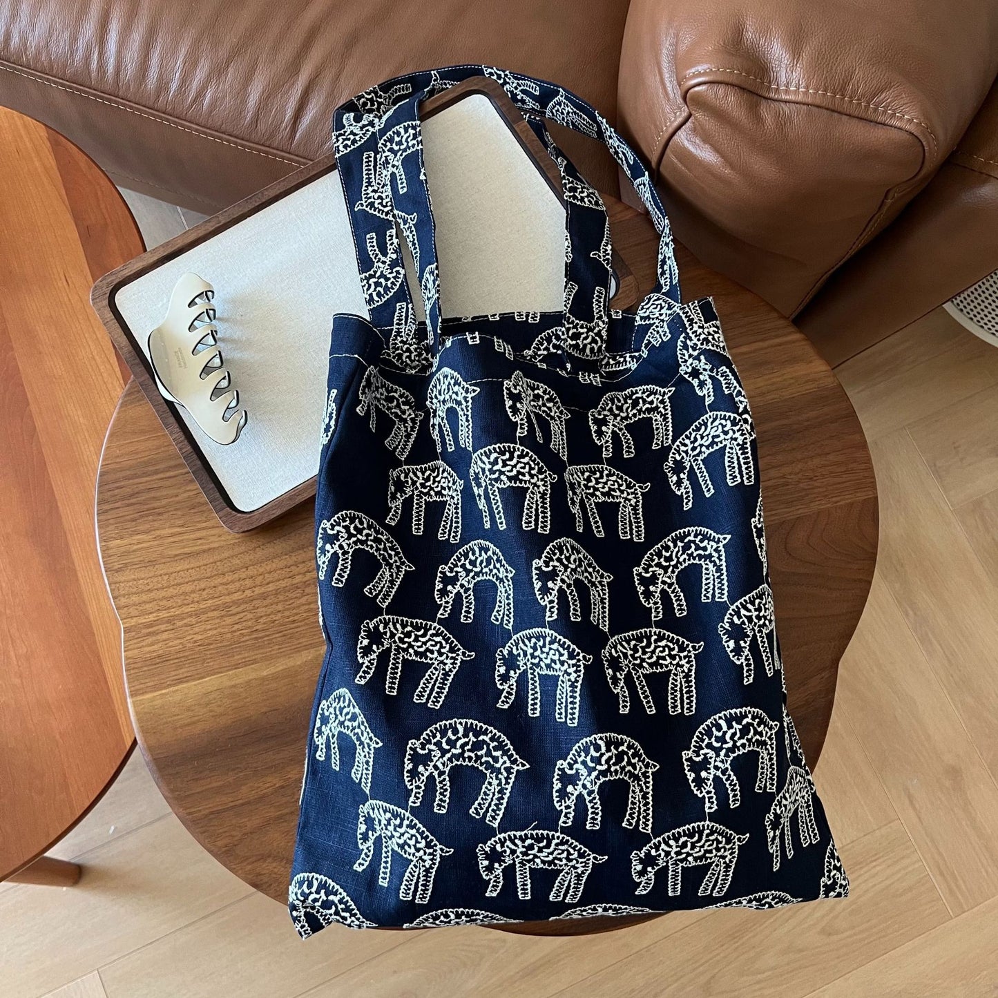 Cloth Retro Leopard Embroidered Canvas Single-layer Women's Shoulder Bag