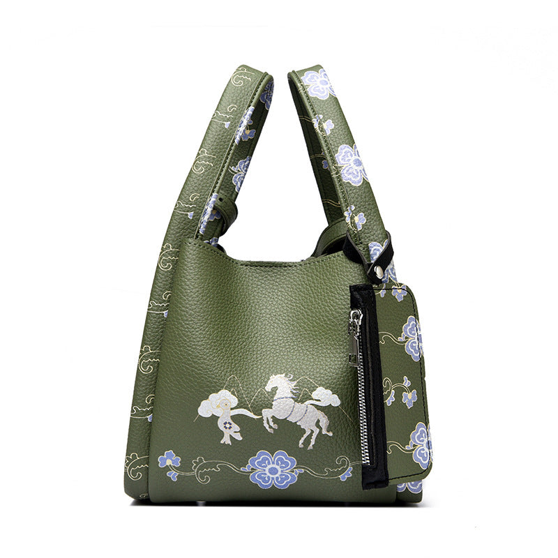 Women's Capacity Commuter Design Sense National Style Printing Bucket Bag