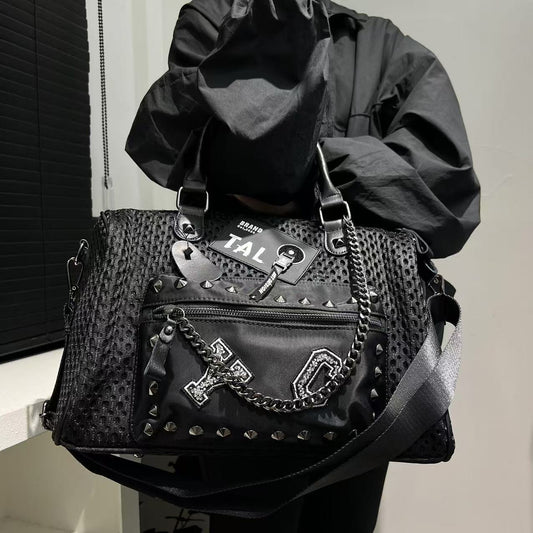 Women's Mesh Patchwork Rivet Chain Personalized Fashion Handbags