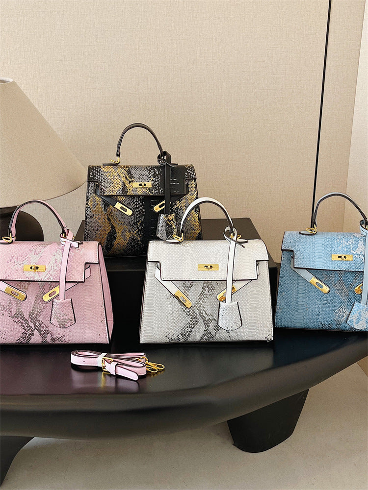 Women's Retro Fashion Snake Pattern Portable Kelly Bags