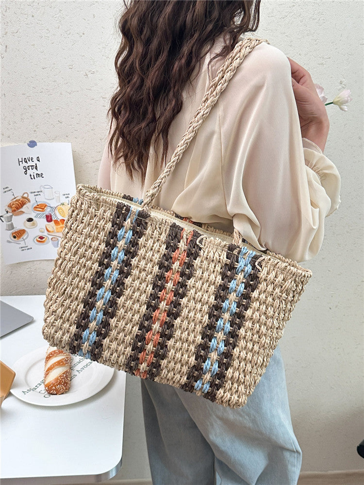 Women's Portable Striped Paper String Straw Fashion Woven Fresh Bags