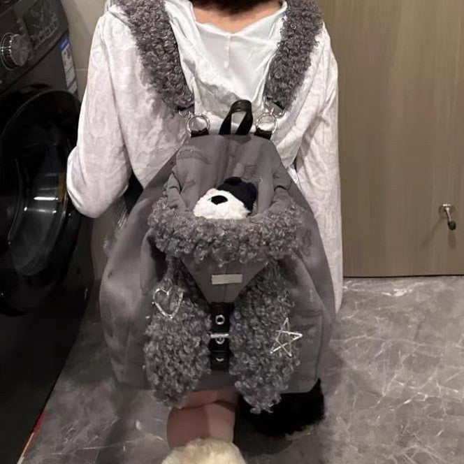 Women's Cute Fluffy Rabbit Ears Hat Large Women's Backpack