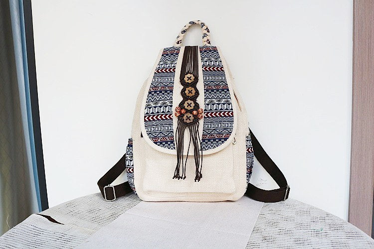 Women's Vintage Printing Wax Line Woven Fresh Women's Backpack