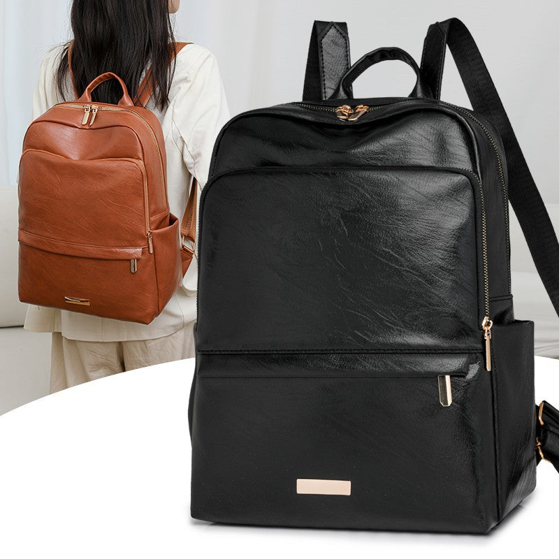 Trendy Classic Commuter Soft Leather Simple Leisure Backpack