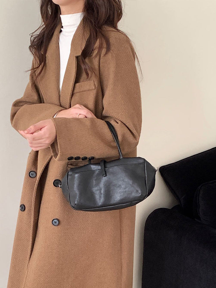 Women's Tanned Soft Sheepskin Bowling Retro Style Genuine Leather Boston Handbags