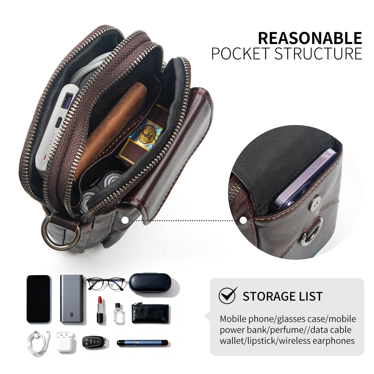 Leather First Layer Retro Simple Fashion Mobile Phone Bag