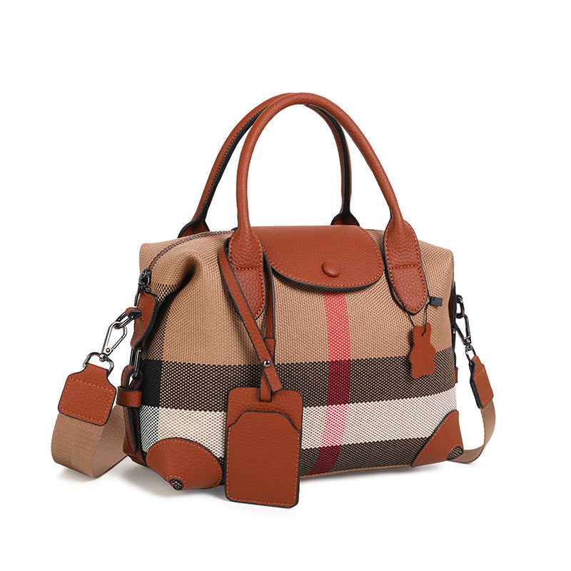 Plaid Canvas With Leather Fashion Flip Women's Handbag