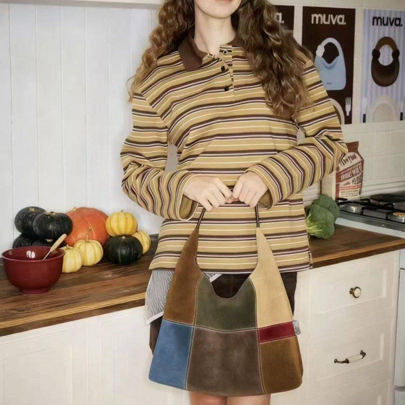 Women's Fashion Warm Brown Color Matching Winter Underarm Bag