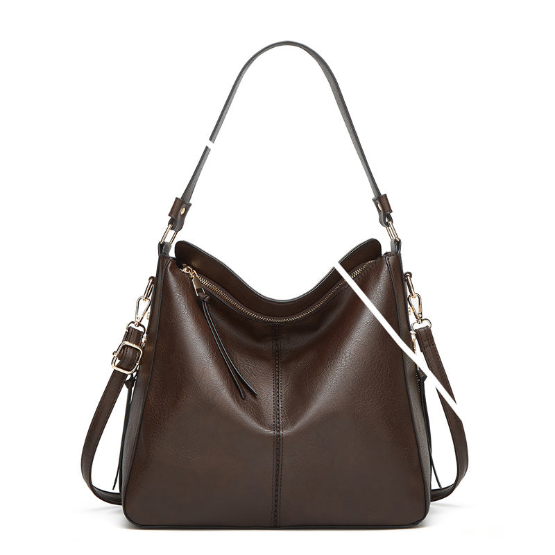 Women's Commute Design High-grade Versatile Large Capacity Oil Wax Women's Shoulder Bag