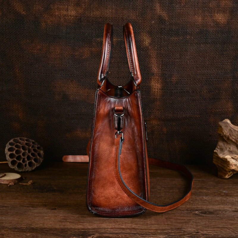 Women's Retro Patchwork Chinese Style Artistic Handmade Leather Carving Texture Women's Handbag
