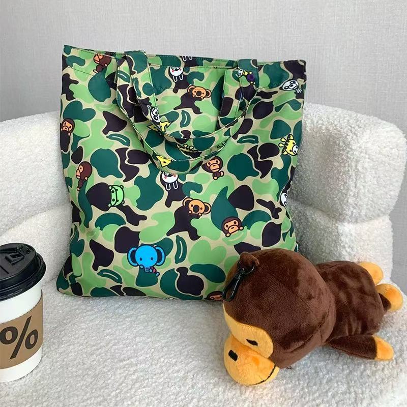 Classic Blue Green Camouflage Little Monkey Cartoon Doll Women's Handbag
