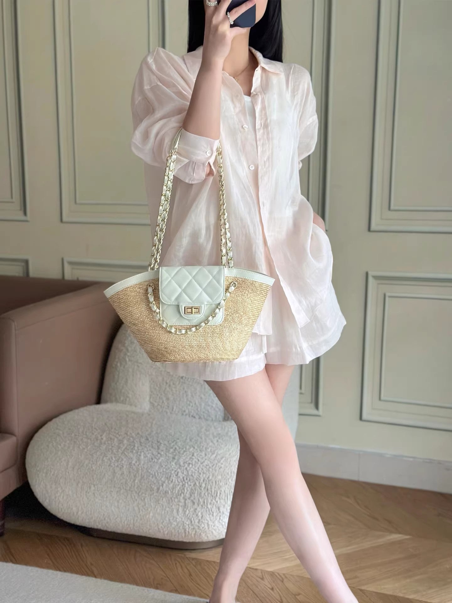 Women's Style Vegetable Basket Woven Seaside Handmade Women's Shoulder Bag