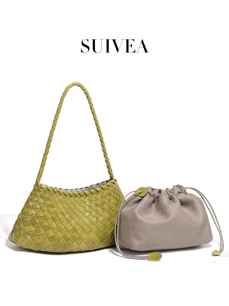 Women's Niche Underarm Woven Vegetable Basket Personality Bucket Bags