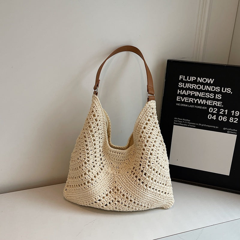 Women's Large Capacity Woven Vacation Style Seaside Women's Shoulder Bag