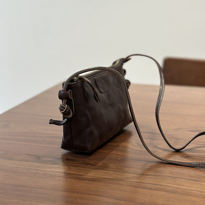Women's Textured Genuine Leather Retro Design Commuter Bags