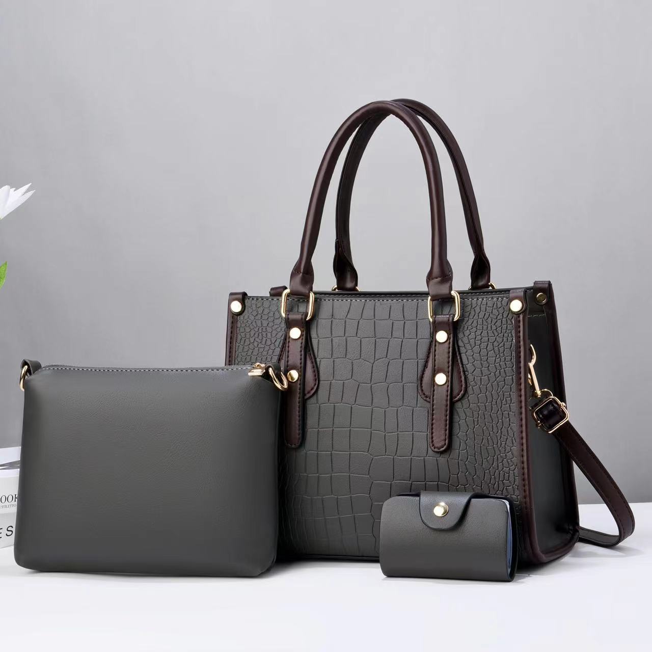 Women's Three-piece Mother Contrast Color Stone Pattern Texture Western Women's Handbag