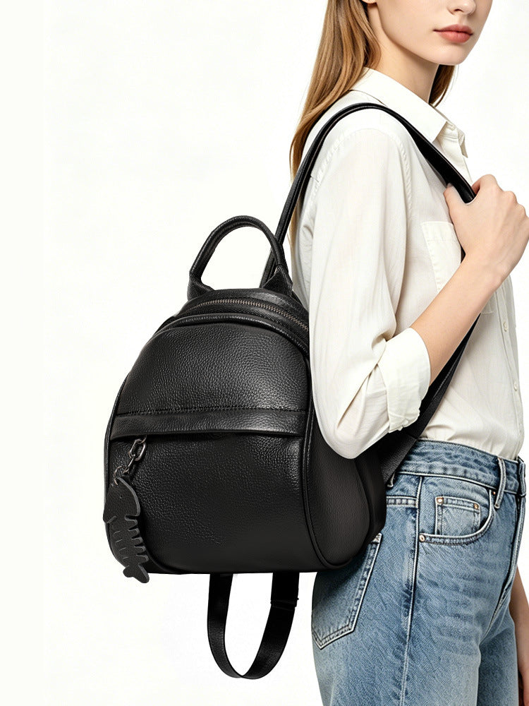 Women's Lightweight Soft Leather Simple Commuter High Sense Large Backpacks