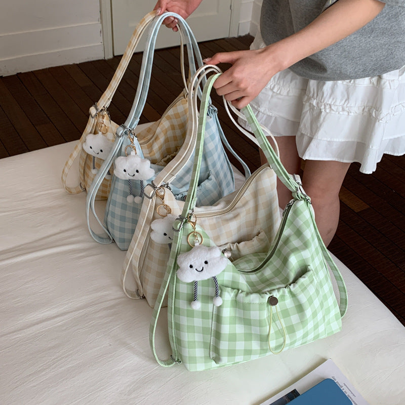Women's Summer Fresh Plaid Versatile Class Tote Bag