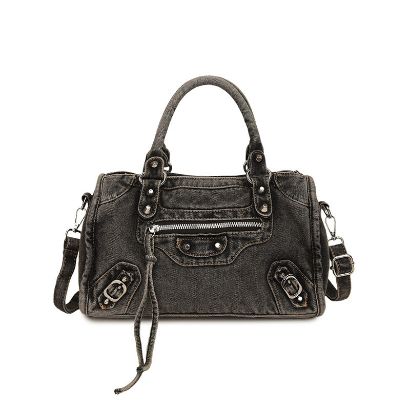 Retro Denim Motorcycle Style Rivet Niche Personality Tote Bags
