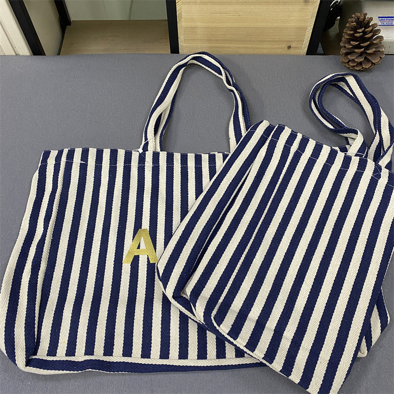Popular Vertical Stripe Shopping Unisex Canvas Shoulder Bags