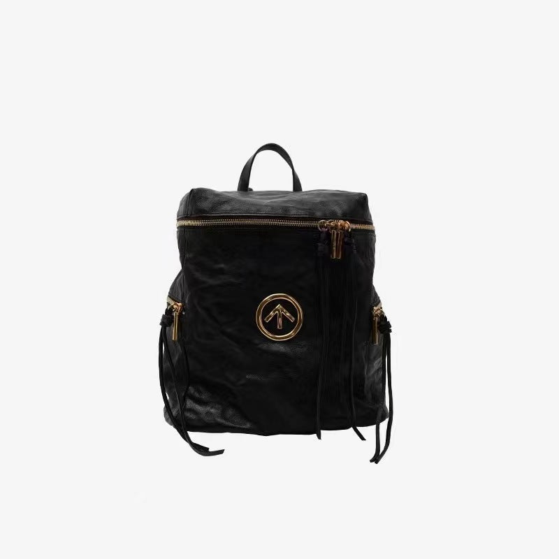 Sheepskin Water Ripple Arrow Mark Black Stone Large Leisure Backpack