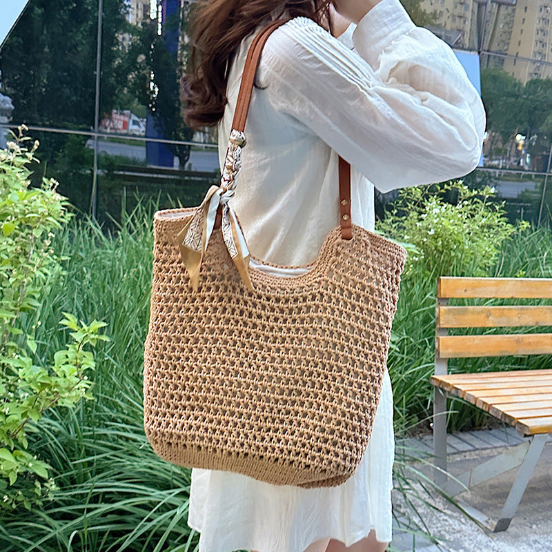 Summer Straw Fresh Seaside Holiday Crochet Woven Large Capacity Totes Women's Shoulder Bag