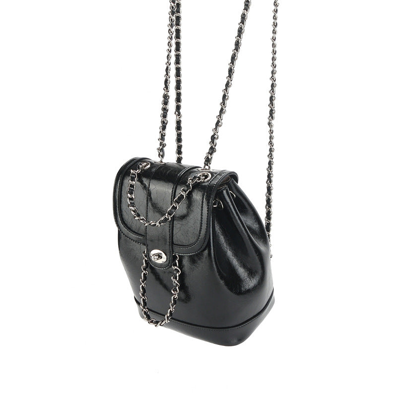 Niche Genuine Cowhide Chain Terms Lightweight Classic Backpacks