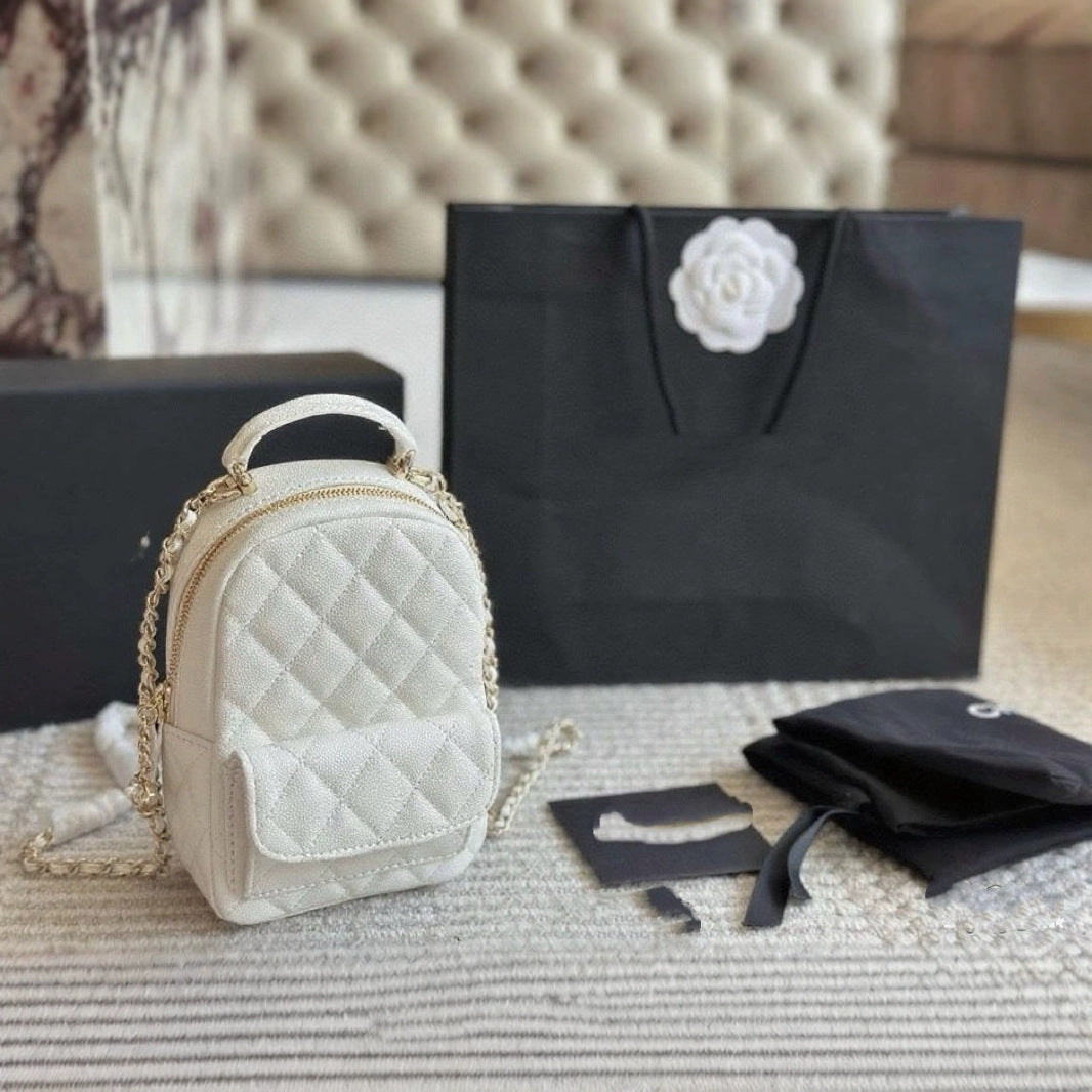 Lychee Cowhide Black Gold Chain Ball Handbags