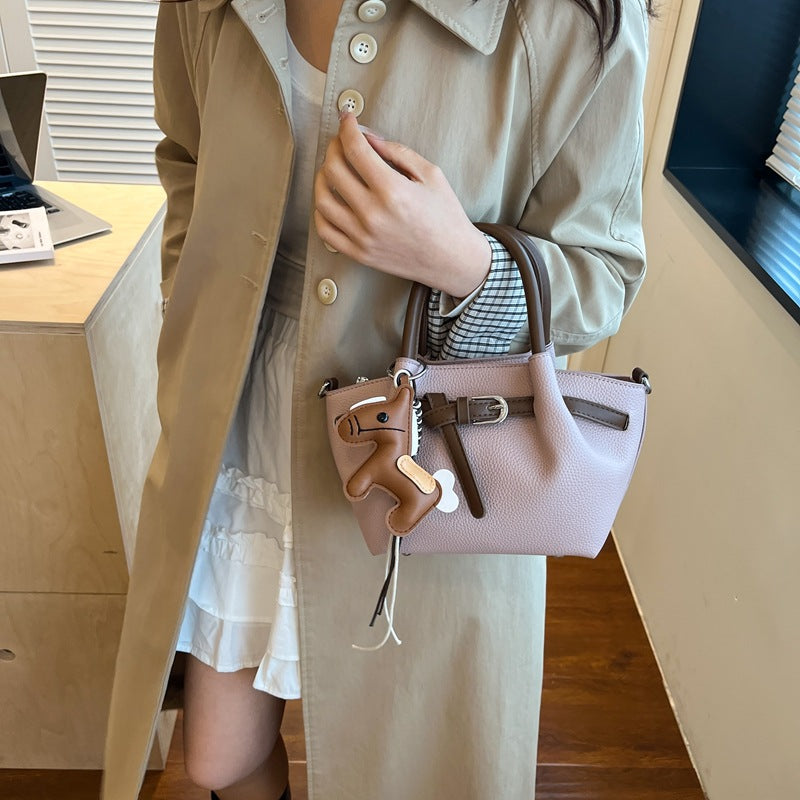 Women's Retro Contrast Color Hand Holding Workplace Style Bucket Bag