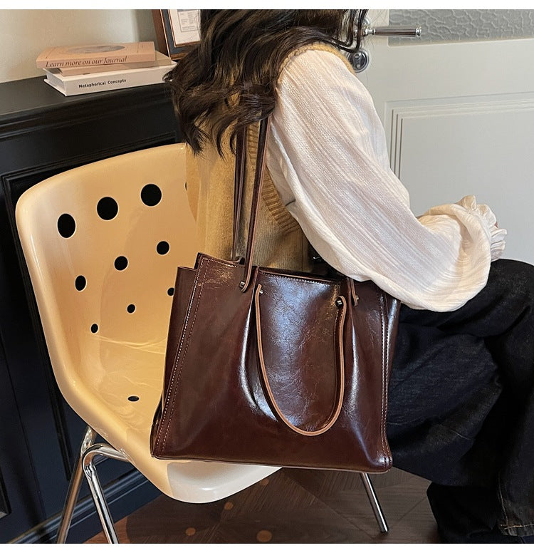 Women's Simple Textured Large Capacity Commuter Tote Bag