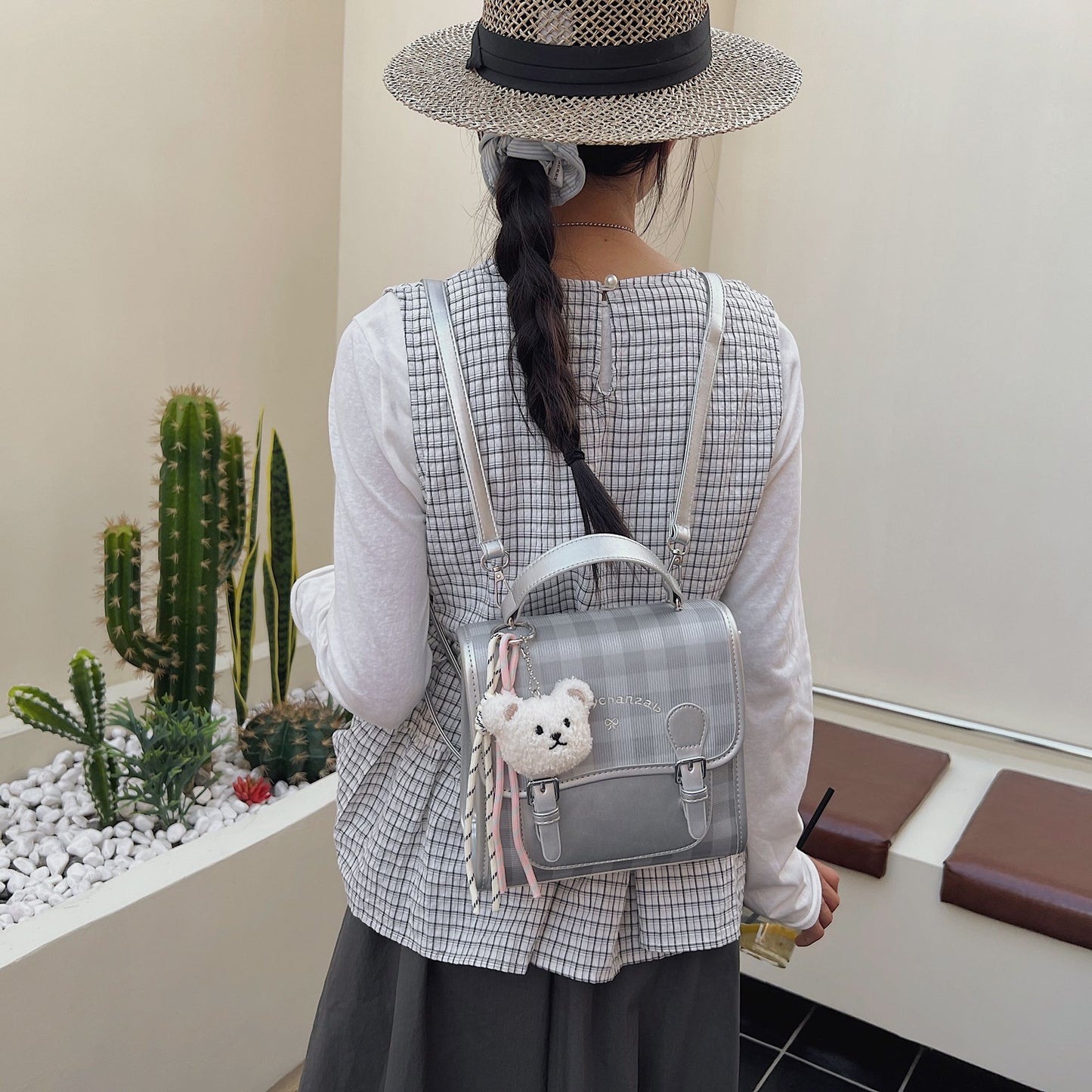 Trendy Women's Niche Checked Fashion Commuter Women's Backpack