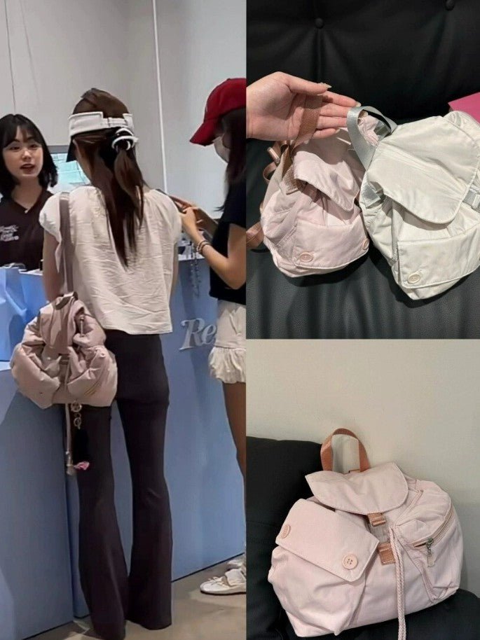 Women's Niche Pocket Button Drawstring Nylon Mechanical Backpacks