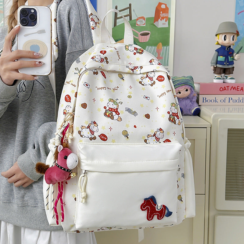 Pony Print Large Capacity Early High Leisure Backpack