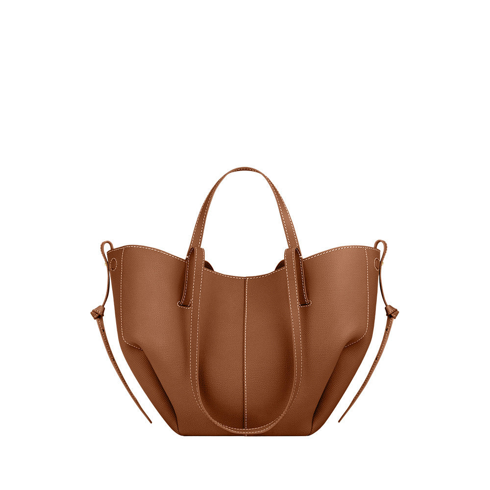 Women's French Wings Style Cowhide Large Capacity Totes Pleated Portable Bags
