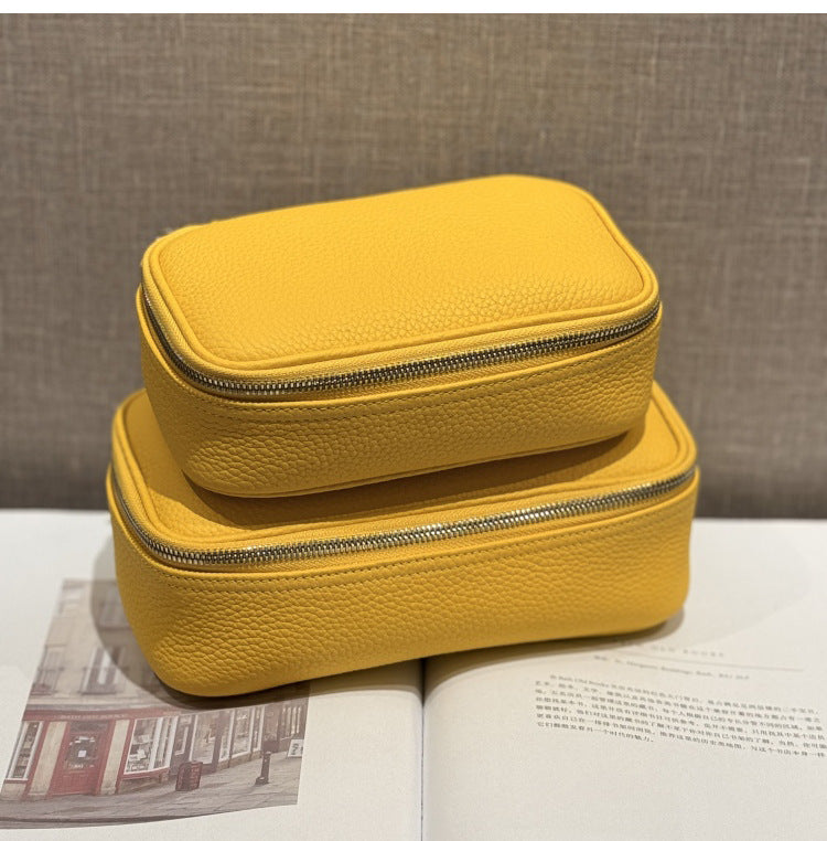 Luxury Genuine Leather Portable Clutch Storage First Layer Cowhide Makeup Bag