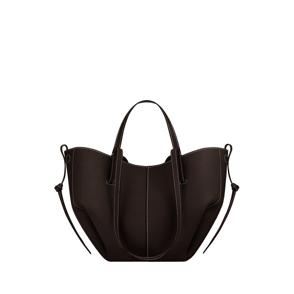Women's French Wings Style Cowhide Large Capacity Totes Pleated Portable Bags