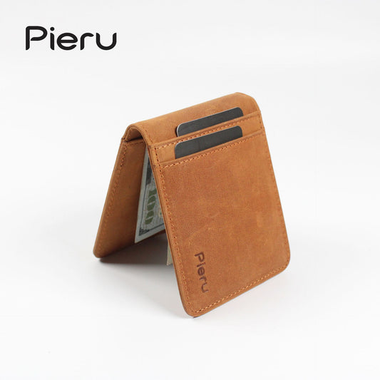 Swiping Top Layer Crazy Horse Skin Two Card Holder