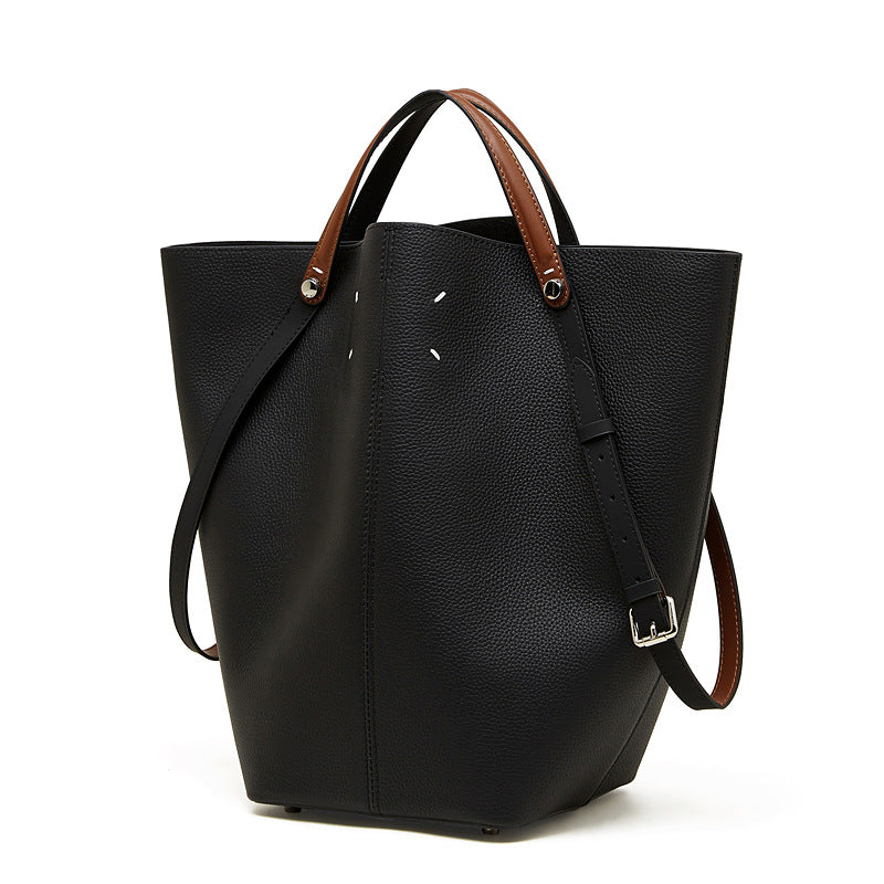 Women's Vegetable Basket Commuter Niche Large Capacity Genuine Leather Bucket Bag