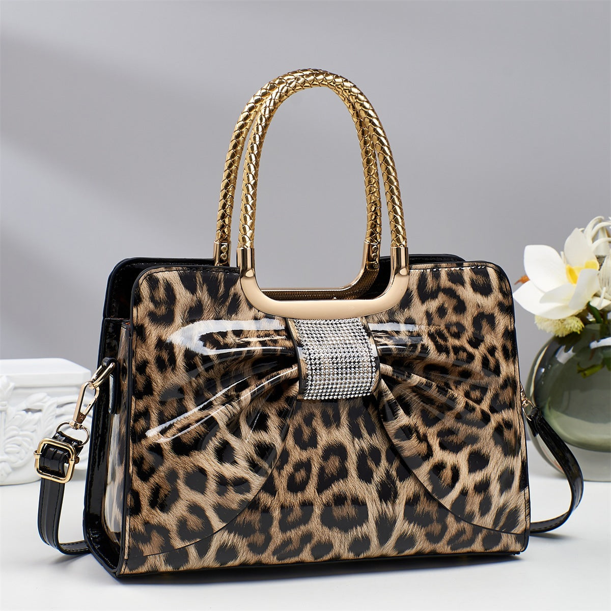 Women's Temperament Wild Elegant Bowknot Leopard Print Handbags