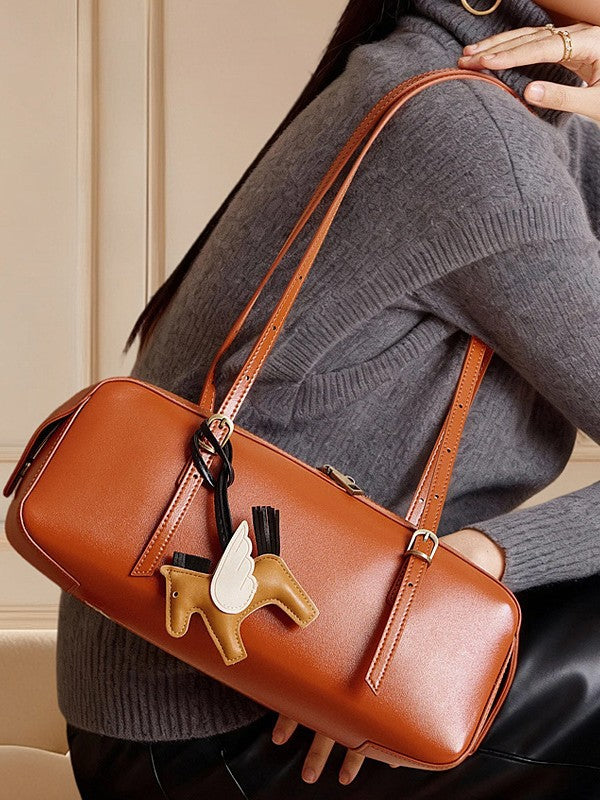 Women's Portable Versatile Retro Bowling Niche Sausage Genuine Bags