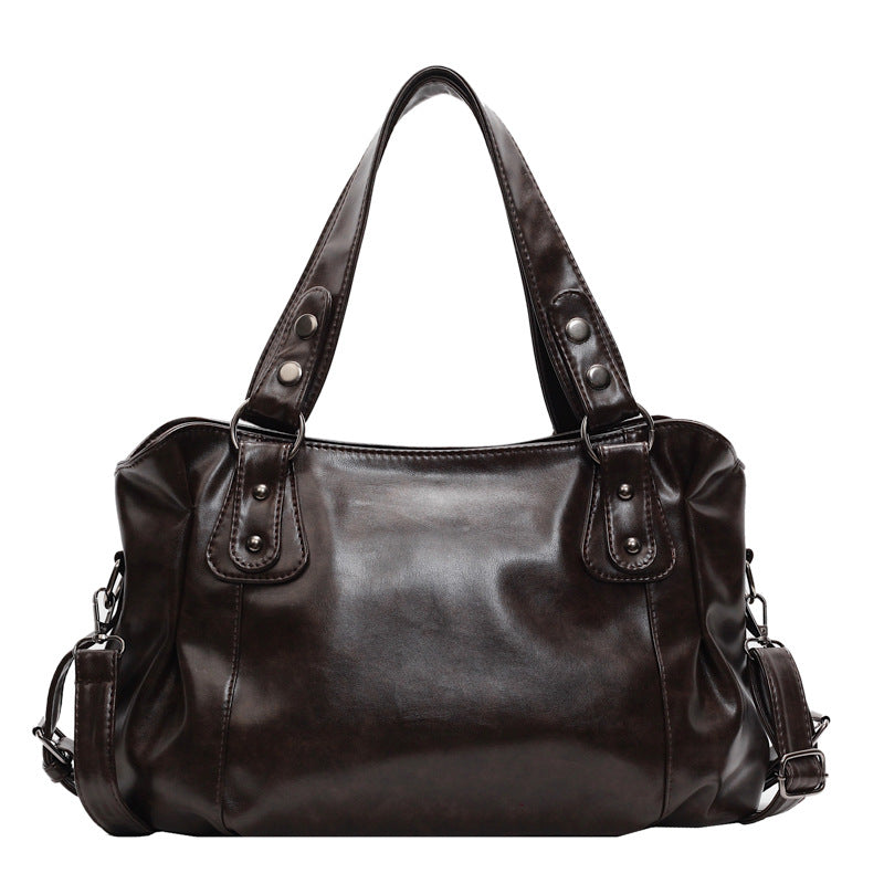 Retro Soft Leather Textured Solid Color Large Capacity Versatile Women's Shoulder Bag