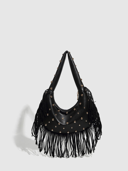 Women's Trendy Retro Personalized Tassel Rivet Simple Women's Shoulder Bag