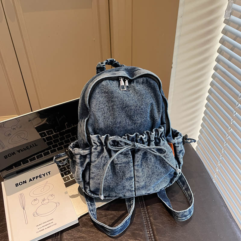Retro Washed Denim Simple Leisure Style Backpacks