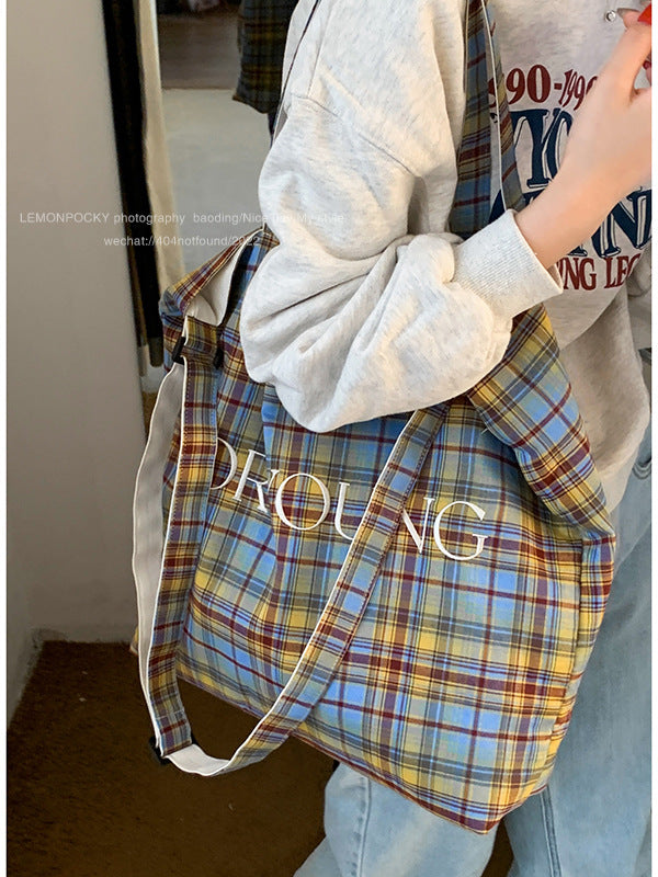 Women's Underarm For Simple Checked Canvas Tote Bags